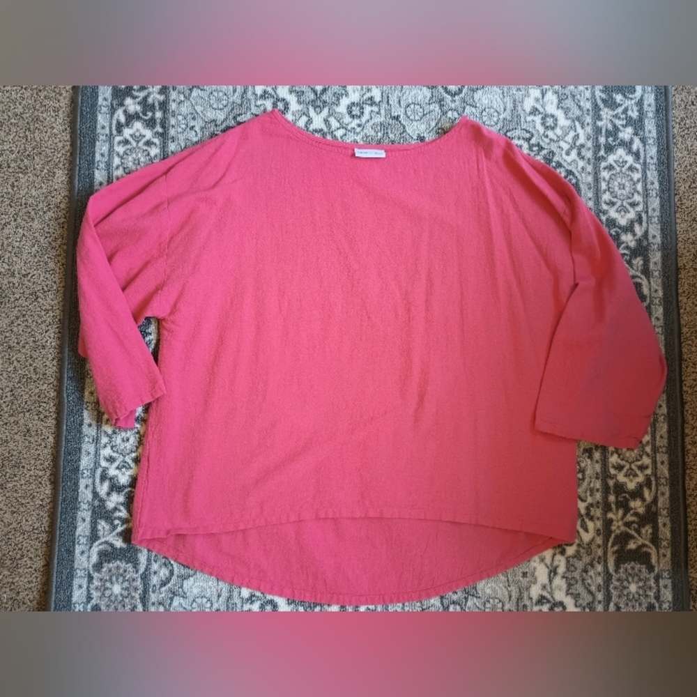 Soft Surroundings 1X Pink Gauze Tunic Top Boat Neck Barbie Beach Oversized - Picture 2 of 9